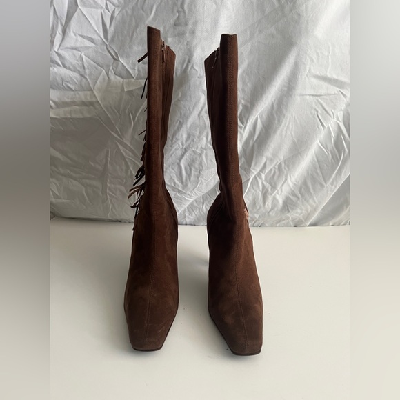 Women’s Brown Suede Fringe Boots – Size 7.5, 3” Heel - Picture 2 of 4